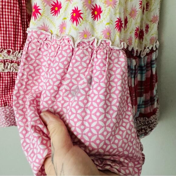 Lydia Jane Red Gingham Floral Patchwork Off the Shoulder Apron Dress kid 6 - Picture 4 of 9